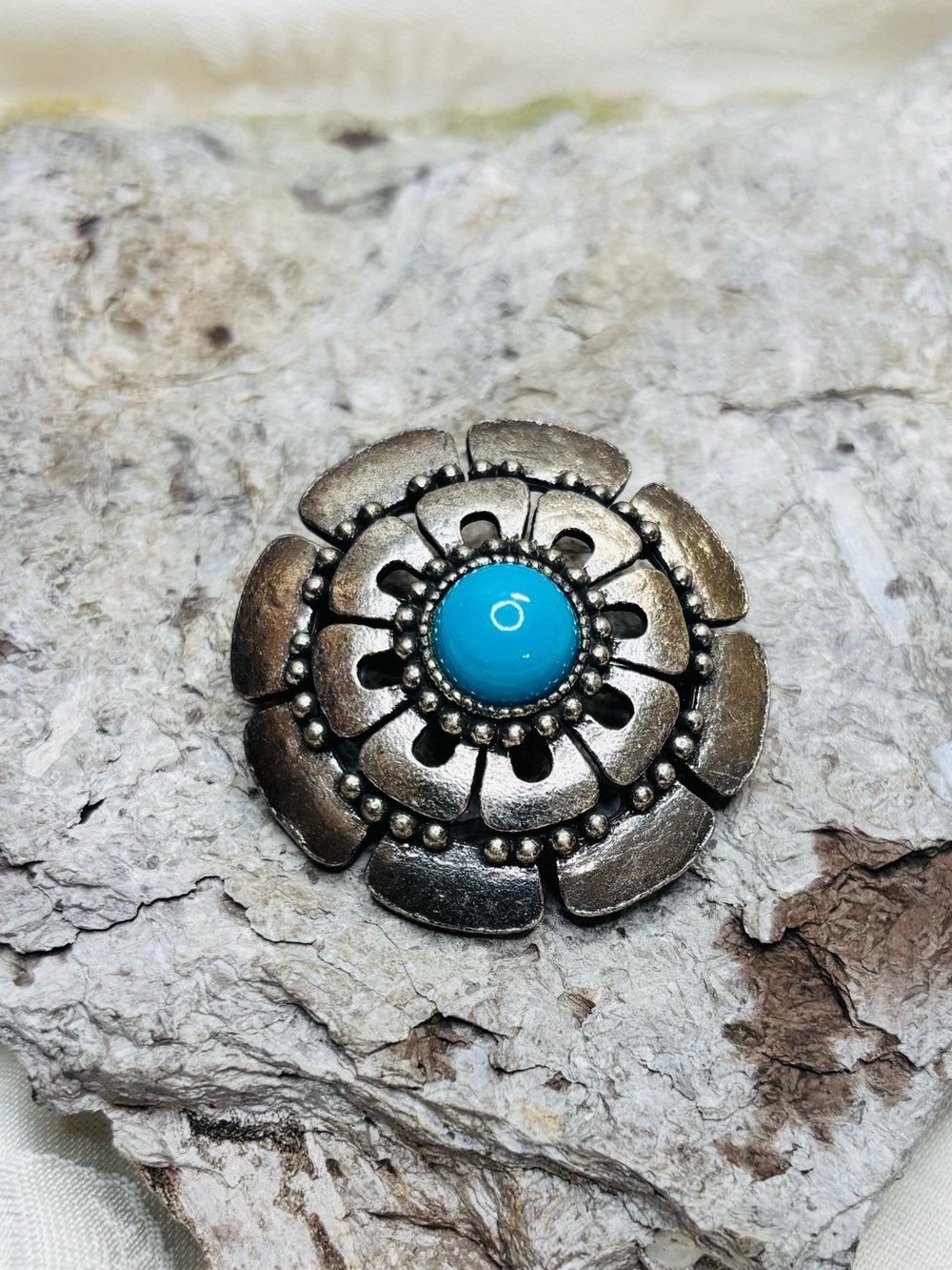 Vintage Concho Southwestern Brooch Faux Turquoise